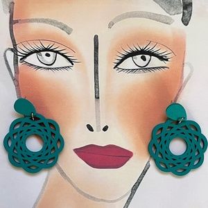 VIOLA Bohemian Wooden Teal Post Earrings